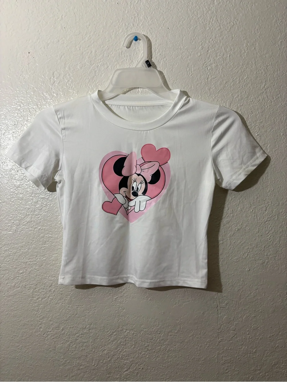 Disney White Tee with Pink Minnie Heart Graphic